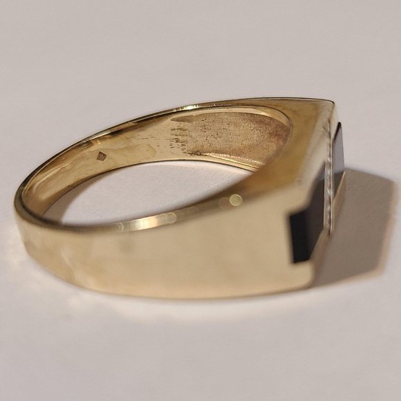 M&G Onyx Diamond Men's Ring Retro 10k Yellow Gold Size 10.5 AS IS - Picture 10 of 11